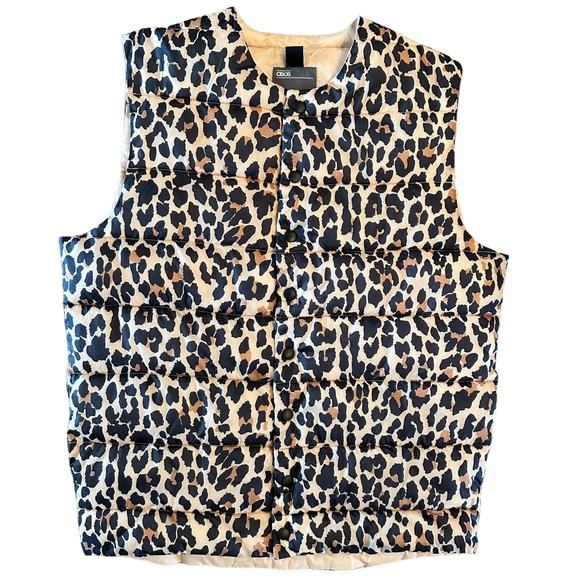ASOS DESIGN Unisex Reversible Puffer Vest Leopard Print and Tan - Size Small - Picture 4 of 12